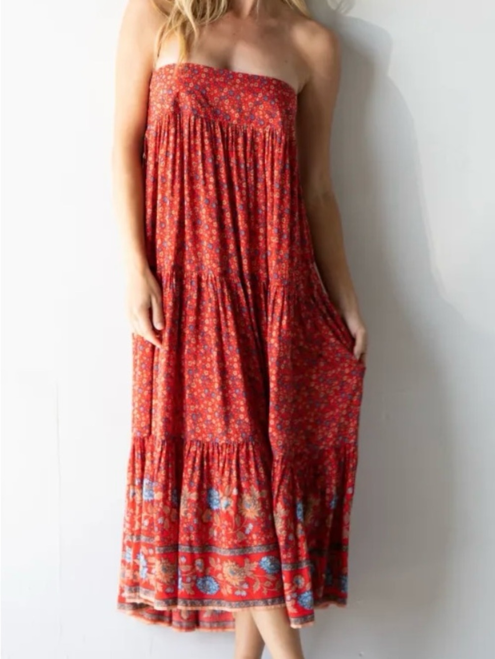 Natural Life Hanna Convertible Maxi Skirt Red Floral Border - Picture 2 of 7
